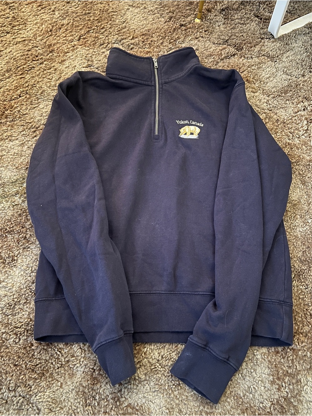 Brandy Melville Yukon Canada Navy Quarter-Zip Pullover Sweatshirt
